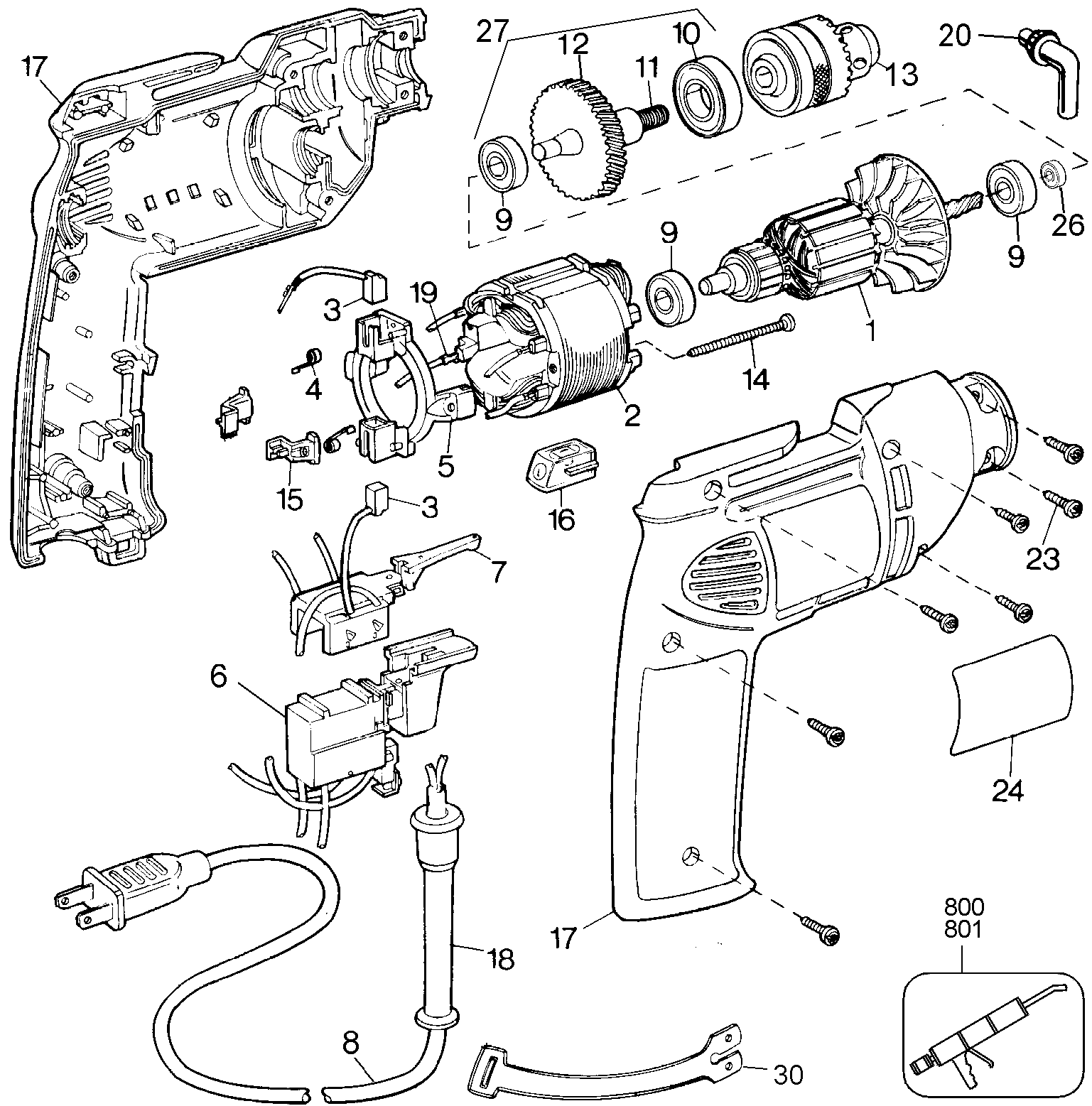Page A Diagram and Parts List for 1166-BDK 2 Black and Decker Boring Machine